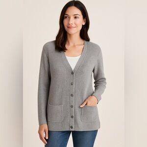 J.Jill Cotton Knit Button Front Cardigan Sweater Gray Petite‎ Large Minimalist